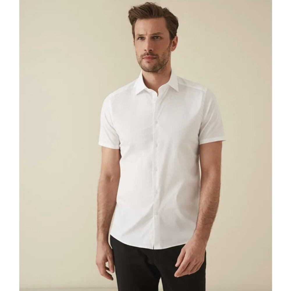 REISS Redmayne Short Sleeved Shirt Size S NEW $135 White Button Down